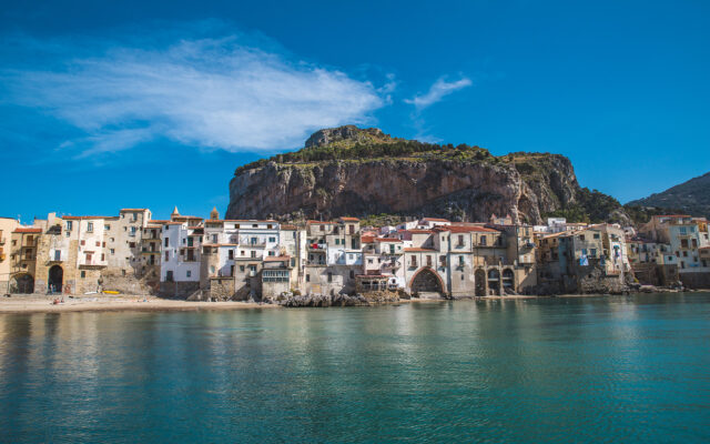 The Cefalù promenade beach during summer